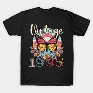 Floral Butterfly Retro Vintage 1995 28th Birthday T-Shirt